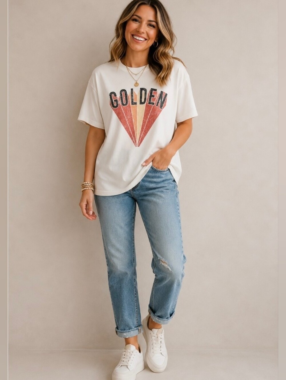 Easel Golden Oversized Graphic Tee Sz S